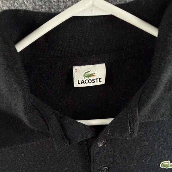 Lacoste Sweater Men Wool Size 2 Black Collared Preppy Knit Pullover Adult Logo - Picture 9 of 16